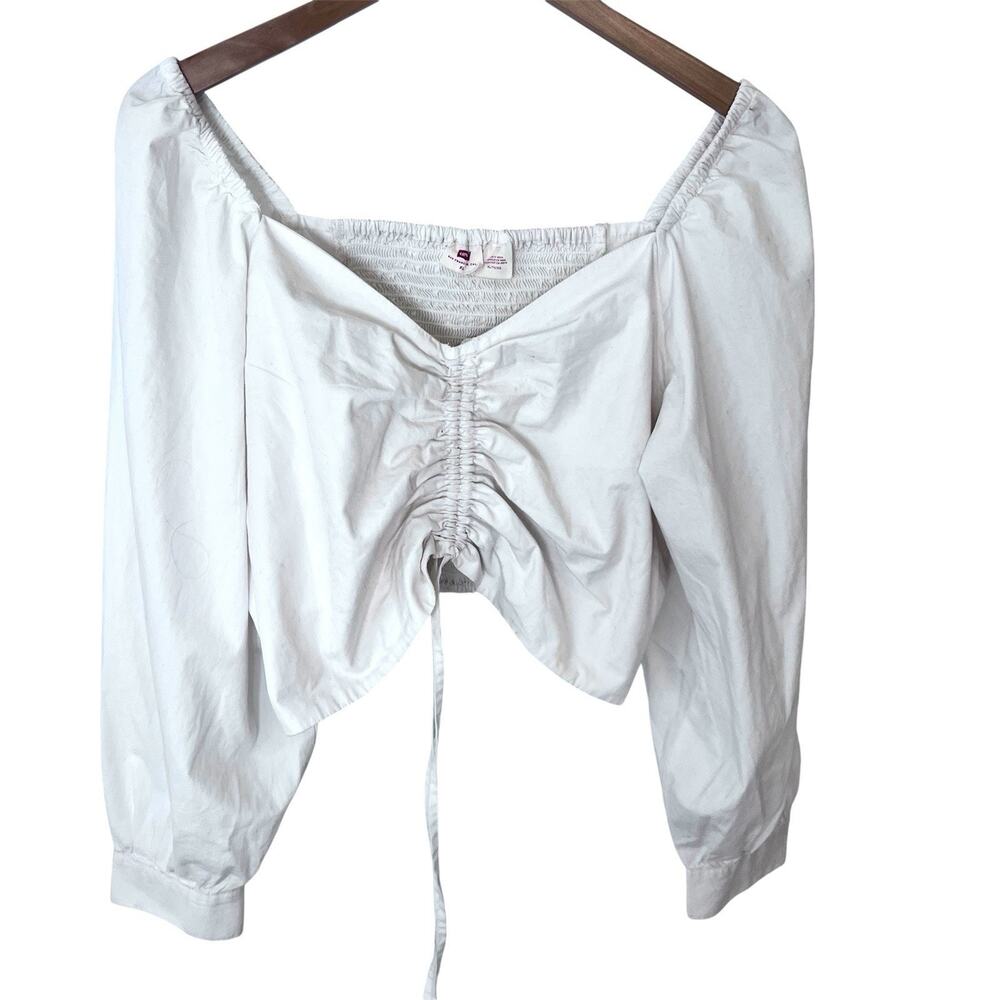 Levi's White Cotton Cropped Ruched Top Women's XL Smocked Boho Romantic NWT